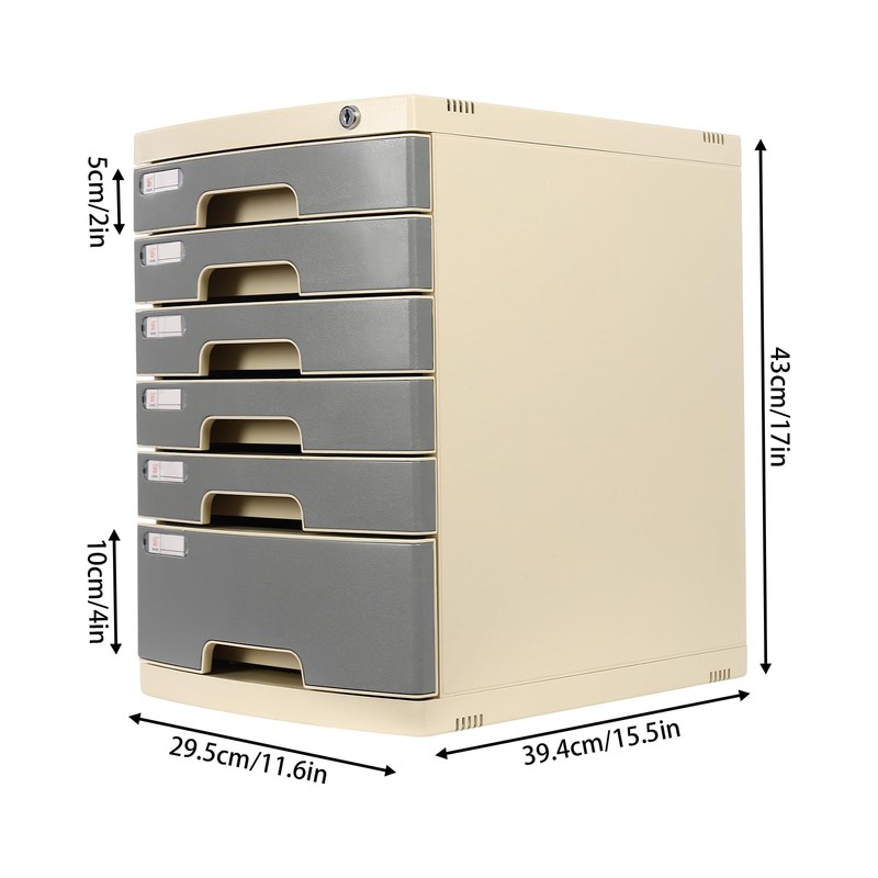 Eleeferri Drawer File Box Lockable 6 Compartments Plastic Desktop Organizer