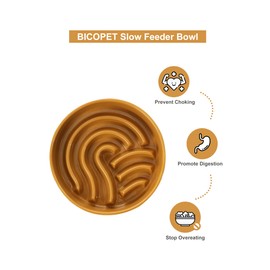 BICOPET Ceramic Maze Dog Slow Feeder with Non-Slip Silicone Rim (& Bamboo Stand) – Heavy-Duty Stoneware Bowl with Puzzle Pattern for Bloating & Obesity Prevention (Raised-Orange-M)