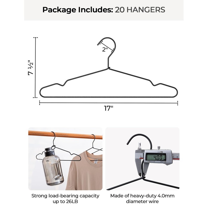 StorageWorks 4mm Super Thick Metal Wire Hangers, Heavy Duty Stainless