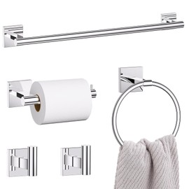 5 Pieces Bathroom Hardware Set Polished Chrome Towel Bar Set Includes 23.6” Towel Bar, Towel Ring Holder, Toilet Paper Holder and Two Towel Hooks, Bathroom Accessories Set SUS304 Wall Mounted