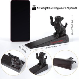 Cast Iron Heavy Duty Door Stopper - Avoid Drilling Holes with Handle Metal Antique Decorative Vintage Rustic Door Stopper for Office, Home， Bedroom and Exterior Doors (Black cat, 2 Pack)
