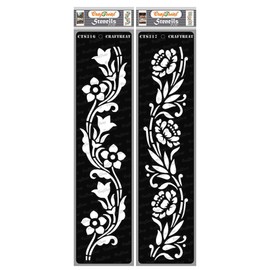 CrafTreat Reusable Floral Border12 and Barder13 Stencils 3x12 Inch Pack of 2 for Painting on Wood, Canvas, Paper, Fabric, Floor, Wall, Tile and DIY
