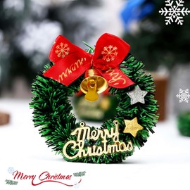 4Pcs Christmas Wreath Decorations, Mini Christmas Wreaths with Bow & Golden Bell, Green Artificial Christmas Wreath for Christmas Tree Holiday Home Decoration