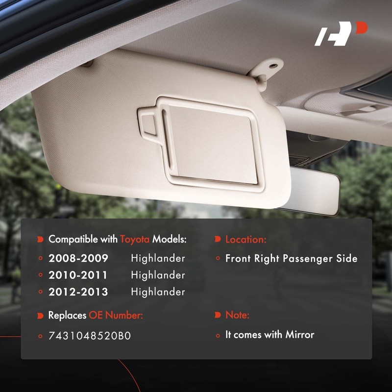 A-Premium Right Passenger Side Sun Visor with Mirror - Compatible