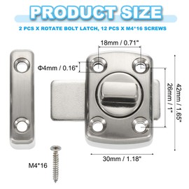 PATIKIL Rotate Bolt Latch, 2 Pack Zinc Alloy Gate Latch Safety Door Lock Security Door Slide Latch Pet Door Lock with Screws for Cabinet Closet Furniture Silver