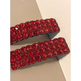 2Pcs Red Rhinestones Snap Hair Clips, Rectangular Hairpins, Barrettes Hair Accessories for Women and Girls, Korean Style, Shiny Luxury Hairpins, Wedding Rhinestone Hair Clips