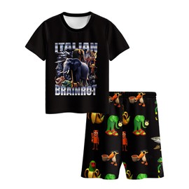 Gaifully Brainrot Boys Short Pyjamas Set Sleepwear Short Sleeve Pjs 2 Piece Pajama Nightwear Loungewear 3-12 Y Black