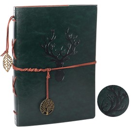 RECUTMS Green Scrapbook Leather Photo Album Retro Wedding Message Book 60 Pages Premium Black Paper Memory Book Gift Valentine's Day Mother's Day Birthday Gift for Teacher Students Kids Friend (Deer)