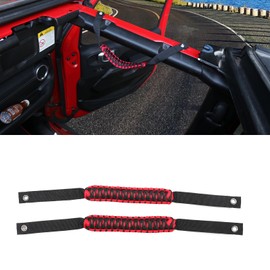 West-xingzhe 2 Pcsk Roll Bar Grab Handles Front Paracord Grip Handle for 2018-2025 Jeep Wrangler JL 2/4 Door 4XE Gladiator JT Interior Accessorie for Jeep Wrangler (Red 2 Pack)