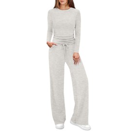 WIHOLL Matching Sets Women Clothing Summer Fall Beach Fashion Resort Wear for Seniors 2025 Cruise Vacation Outfits Two Piece Travel Workout Sets Business Casual Tracksuits Light Grey S