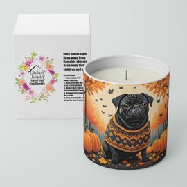 Caroline's Treasures DAC1064CDL Black Pug Fall Decorative Soy Candle Nature Soy Wax Essential Oil Home Decor Ideal for Bedroom Kitchen Bath Office Gift, 10 oz