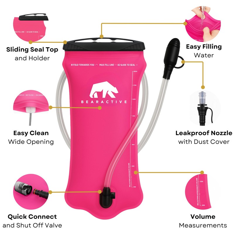 Bearactive Hydration Bladder, Water Bladder 2L for Running Backpack with