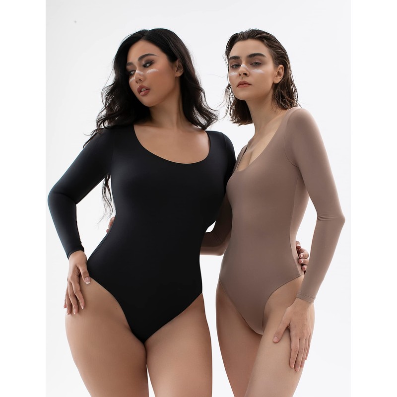 PUMIEY Long Sleeve Bodysuit For Women Body Suits Women Tops