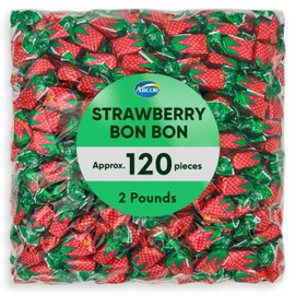 Strawberry Filled Bon Bons Candy - 2 Pounds Approx 120 Pieces Fruit Flavored Hard Candy