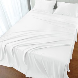 Shunjie.Home Queen Bed Sheet Set 4 Pieces Viscose Derived from Bamboo, 400 Thread Count Bed Sheets, Breathable, Soft & Silky Sateen Weave Fits Mattress 8" Up to 16" Deep Pocket (White, Queen)