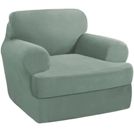 PrinceDeco 2 Pieces Armchair Slipcover Stretch Couch Covers for T Cushion Chair Slipcovers Soft Arm Chiar Cover Furniture Covers with 1 Individual T Shape Seat Covers Width Up to 40", Sage