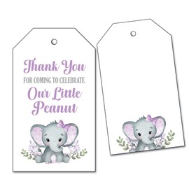 25 Elephant Favor Tags - Thank You for Celebrating Our Little Peanut - Lavender