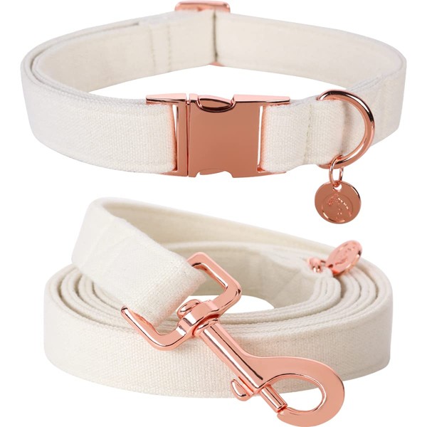 DOGWONG White Dog Collars and Lead, Comfortable Adjustable Dog Collar