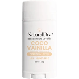 NaturalDry Desodorante Natural que SÍ FUNCIONA Delicioso aroma Coco Vainilla Sin Aluminio Sin Parabenos Desodorante Mujer No macha la ropa Protege del mal olor hasta 24 Horas 50 G