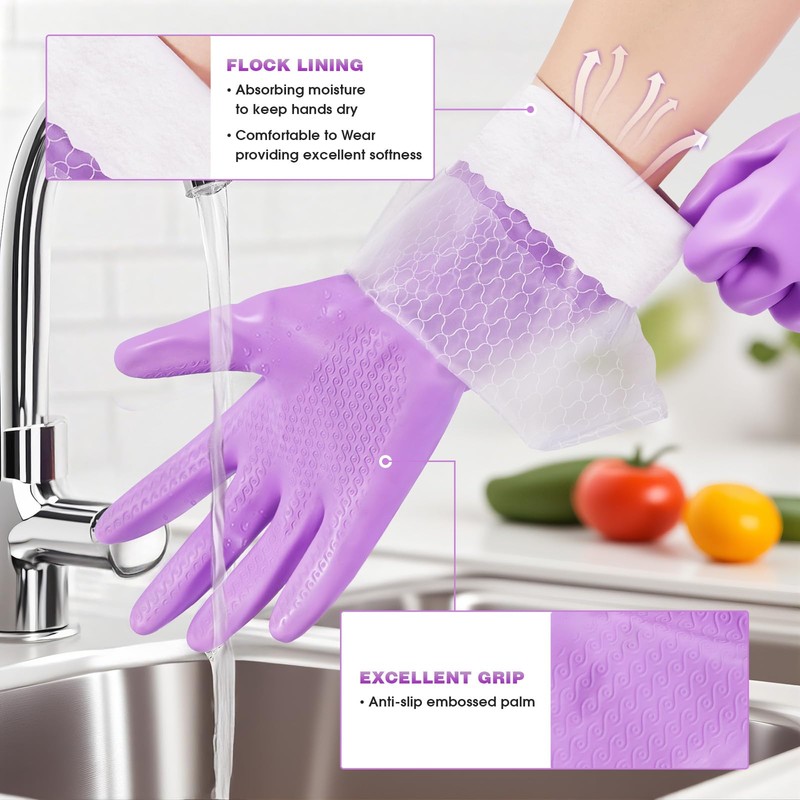Elgood Reusable Long Dishwashing Cleaning Gloves with Latex Free, Long
