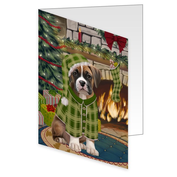 The Stocking Was Hung Christmas - Boxer Dog Greeting Cards - Pets Invitation Cards with Envelopes - Pet Artwork Greeting Cards for All Occasions GCDC49269 (10 Greeting Cards)
