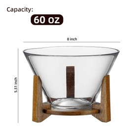 Buaic Glass Salad Bowl Set with Acacia Wood Base Clear Borosilicate Glass Fruit Bowl and Trifle Bowl, Safe Multifunctional Bowl for Popcorn,Chip