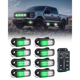 AnTom 8pcs Emergency Strobe Lights for Trucks, Sync Feature Vehicles Grille Surface Mount 24-LED Flashing Hazard Warning Light Kit with Controller and Wiring Harness, No additional wiring required