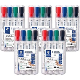 Staedtler Lumocolor 351 WP4 Whiteboard Marker Bullet Tip Approx. 2 mm Line Width, Set of 4 Colours (Set of 4 Marker Set | 5 Pieces, Assorted Colours)
