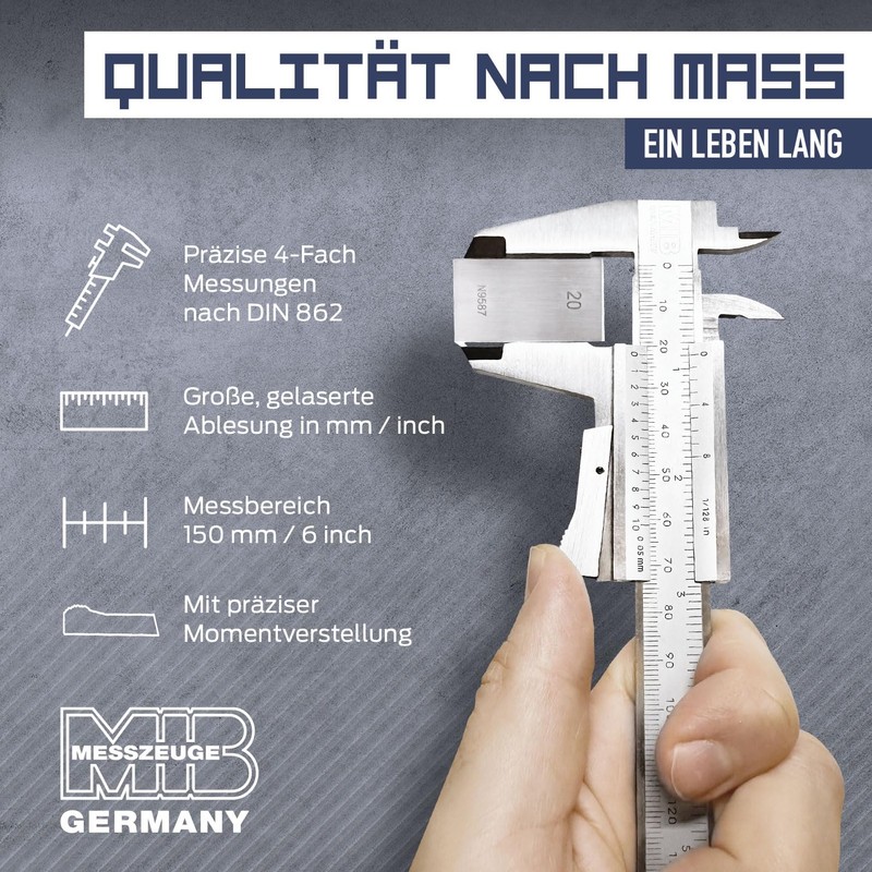 MIB Vernier Caliper with Moment Adjustment DIN 862 150 mm