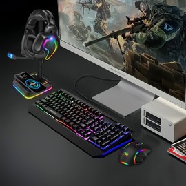 Headphone Stand with Wireless Charger Gaming Headset Holder 2 IN 1 Wireless Charging Pad & 2 USB Charger Ports for Desktop PC Game Accessories