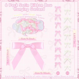 Ribbon Bow Party Hanging Garland, Beige White and Pink Bow Garland Hanging Bows Decortions for Girls Bow Birthday Decorations, Tying The Knot Bridal Shower Wedding Party Supplies