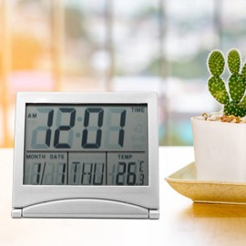 Uadme Kleine Digitaler Reisewecker, Tragbare Mini-LCD-Display-Uhr mit Hintergrundbeleuchtung Kalender Temperatur-Snooze Faltbare batteriebetriebene Tischuhr für Kinderzimmer Reisen Heimbüro
