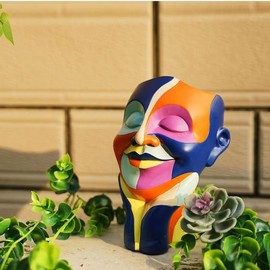 Abstract Rainbow Head Planter, Unique Face Plant Pot with Drainage, Cute Eclectic Flower Planters Pots for Indoor & Outdoor Plants, Colorful Funny Room Decor Aesthetic(Orange)