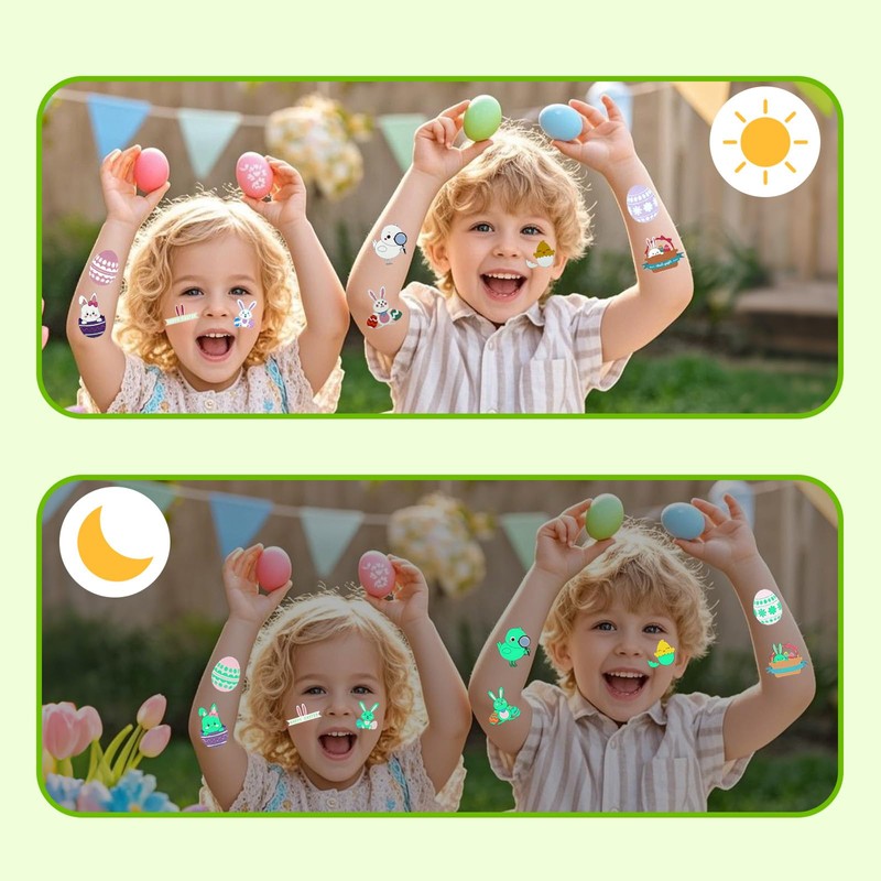 RUIOMII Pack of 10 Easter tattoos with luminous effect, waterproof