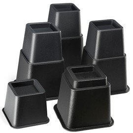 Home It Adjustable Bed Risers - Elevation in 3, 5 or 8 Inch - Heavy Duty Stackable Furniture Risers Supports 1,300 lbs - for Under-Bed Storage, College Dorms, Table and Couch, 4 Pack Bed Lifts Black