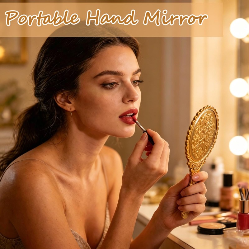 24 Pcs Vintage Handheld Mirrors for Makeup, Gold Embossed Floral