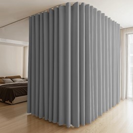 MaKefeile Room Divider Curtains & Flexible Bendable Tracks Set,Privacy Dividers Ceiling Track Curtain Window Blackout Curtains for Living Room Bedroom (W100 × H96 in 1 Panel Grey Drape & White Rail)