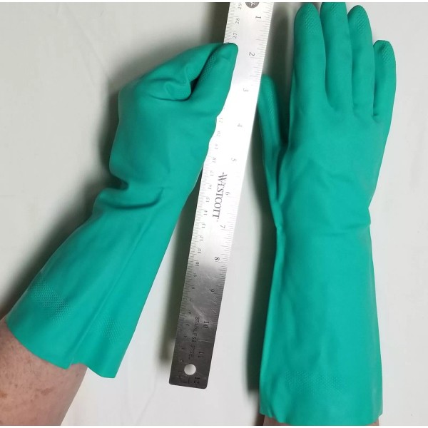 ShinersUSA Flock Lined Nitrile Glove 15-Mil 12" Small Chemical Resistant