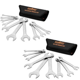 HORUSDY Thin Open End Wrench Set | Bike Wrench Set with Rolling Pouch | 19-Piece SAE & Metric | CR-V Steel | 1/4" to 1-1/16" & 5.5mm to 27mm for Mechanics:_SAE 9PCS