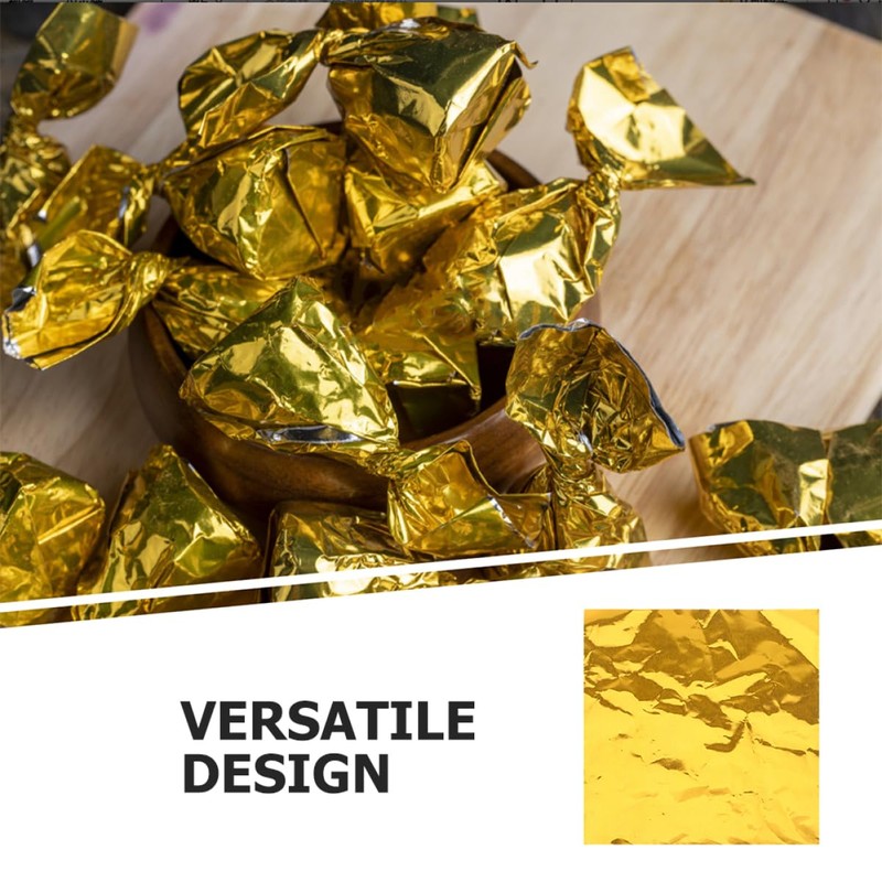KICHOUSE Homemade Candy Wrappers 200pcs Square Golden Foil Wrappers Personal