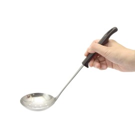 Takagi Stainless Steel Holed Ladle, Medium Dark Brown, Full Length 28 cm (11 inches), Hand-Fit Handle for Scooping Ingredients, Dishwasher Safe, Made in Japan, Takagi