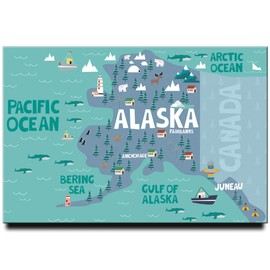 Alaska map Fridge Magnet Anchorage Poster Juneau Travel Souvenir Fairbanks