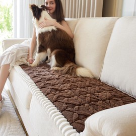 Couch Cover For dogs washable,Funny Fuzzy Pet Couch Cushion Covers For Sofa, Non Slip Couch Covers For 3 cushion couch sofa pet friendly,Dog Bed Mat ,sofa pads for couch (Coffee color,27.5x94.5 inch)