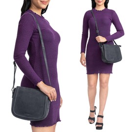 ROYALZ 'Maryland' Vintage Handbag Leather Women for Hanging Elegant Women's Evening Bag Genuine Leather Leather Shoulder Bag, Navy grey