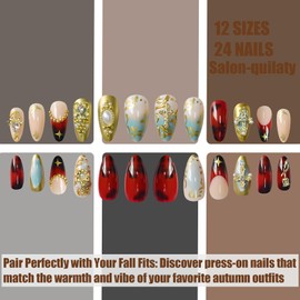 Almond Press On Nails Leopard Cheetah Print Presson Nails | Brown Fall Nails Art for Women | Reusable Stick On Nails