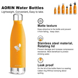 Aorin Vacuum-Insulated Water Bottle, 500 ml, BPA-Free Drinking Bottle, 24 Hours Cool & 12 Hours Warm, Ideal Thermos Flask for Children, School, Sports, Outdoors, Bike, Fitness