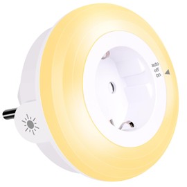 emotionlite Night Light Socket with Twilight Sensor, LED Night Lamp, Children's Protective Socket with Brightness Sensor, Auto/Off/On with Light Sensor, 3 Brightness Adjustable, Warm White, 2700 K
