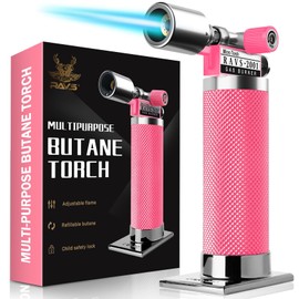 ravs Butane torch, Kitchen Torch Lighters Butane Refillable, Creme Brulee Torch, Blow Torch for Cooking, Food Torch Culinary Torch for Baking, Gifts for Women, Pink Torch Lighter, Butane not Included