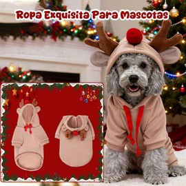 Disfraz de Reno Navideño para Perros y Gatos,udadera con Capucha para Mascotas, Ropa para Perro Suave y Cómoda para Perros Pequeños y Medianos, Gatos en Clima Frío (S)