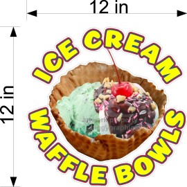 Unbranded/Generic WAFFLE BOWL ICE CREAM  VINYL DECAL (CHOOSE A SIZE) STANDS BOARDWALK SHOPS - 12" x 12"